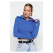 Trendyol Blue Crop Zips detailný pletený sveter