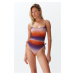 Trendyol Gradient Patterned Strapless Draped Glitter High Leg Regular Swimsuit