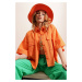 Trend Alaçatı Stili Women's Orange Double Pocket Half Sleeve Linen Shirt