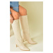 Fox Shoes Women's Beige Short Heeled Boots