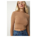 Happiness İstanbul Women's Biscuit Standing Collar Corduroy Camisole Crop Blouse