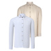 DOUBLE SET G721 DEWBERRY MEN'S SHIRT-WHITE-BEIGE