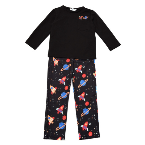 Trendyol Black Printed Girls Knitted Pajamas Set