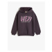 Koton Hooded Sweatshirt with Glitter Print Detail, Long Sleeve, Tiered