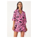 Happiness İstanbul Women's Pink Patterned Summer Viscose Wrap Dress