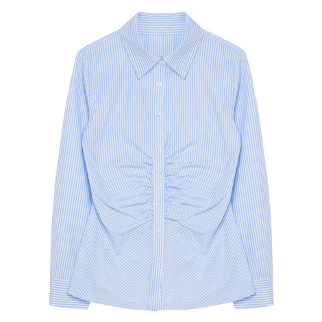 Trendyol Blue Striped Gather Detailed Fitted Woven Shirt