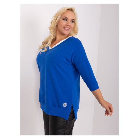 Plus Size Cotton Blouse Cobalt Blue