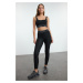 Trendyol Black Tie and Slogan Elastic Detailed Full Length Knitted Sports Leggings