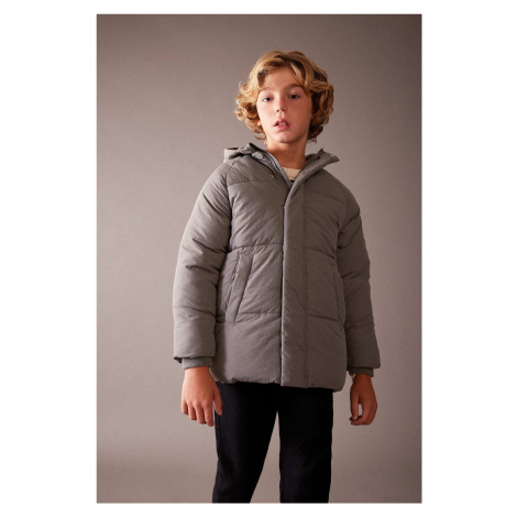 DEFACTO Boy's Water Repellent Hooded Plush Lining Coat