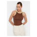 Trendyol Brown Barbell Neck Contrast Piping Detail Ribbed Elastic Knitted Undershirt