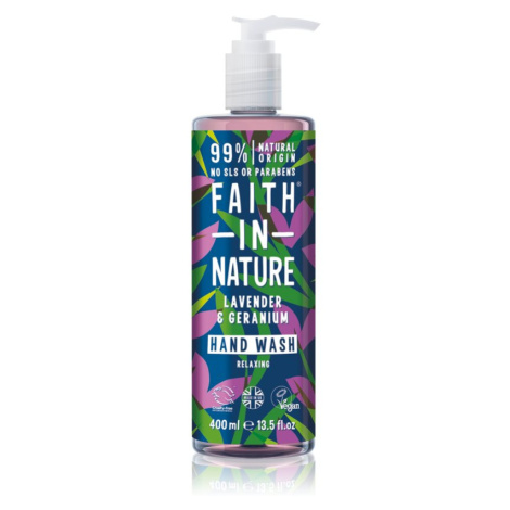 Faith In Nature Lavender & Geranium prírodné tekuté mydlo na ruky s vôňou levandule