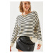 Bianco Lucci Women's Striped Shoulder Buttoned Sweater