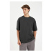 DEFACTO Men's Anthracite Loose Fit Loose Cut Crew Neck Heavy Fabric Cotton Short Sleeve Basic T-