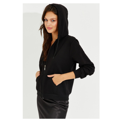 Cool &ampy sexy dámska čierna bunda s kapucňou na zips DY705