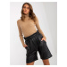 Black insulated casual shorts made of eco-leather