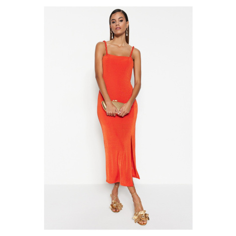 Trendyol Oranžová podšívka Pletené lesklé elegantné večerné šaty