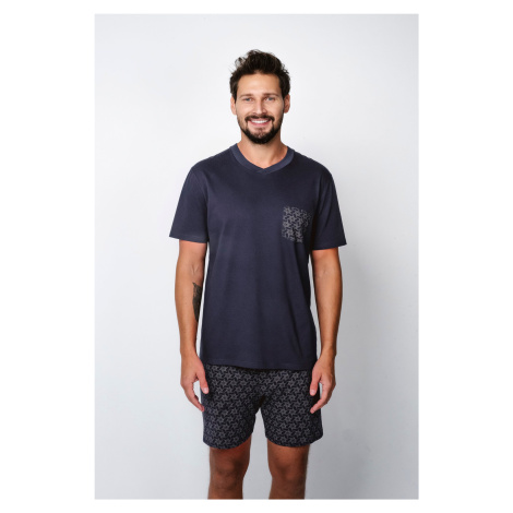 Men's pajamas Diaz, short sleeves, shorts - navy blue/print Italian Fashion