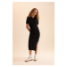 DEFACTO Fitted Polo Neck Short Sleeve Slit Midi Knitwear Dress