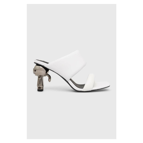 Kožené šľapky Karl Lagerfeld IKON HEEL dámske, biela farba, na podpätku, KL39005