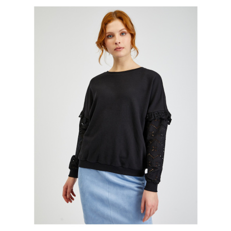 Orsay Black Ladies Sweater with Decorative Sleeves - Women