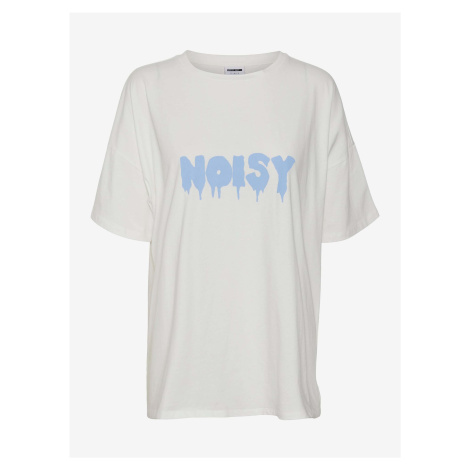 Biele voľné tričko s nápisom Noisy May Mida
