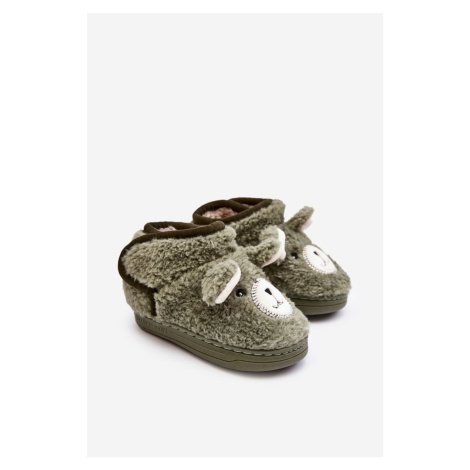 Children's insulated slippers with teddy bear, green Eberra