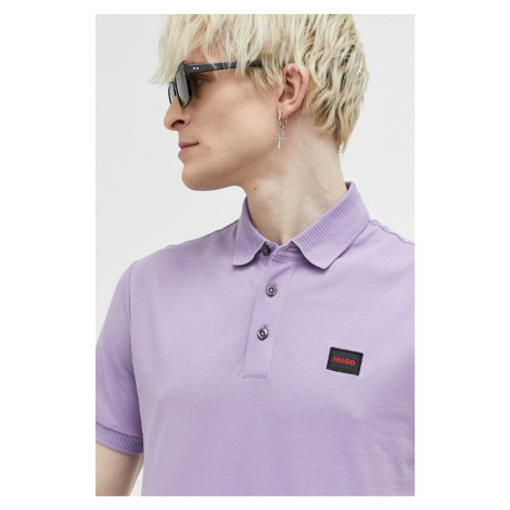 Bavlnené polo tričko HUGO fialová farba,s nášivkou,50490770 Hugo Boss