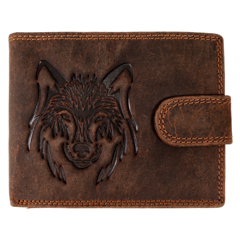 Wild Luxusná pánska peňaženka s prackou - Vlk - hnedá