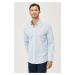 AC&Co / Altınyıldız Classics Men's Light Blue Tailored Slim Fit Buttoned Collar Linen Look 100% 