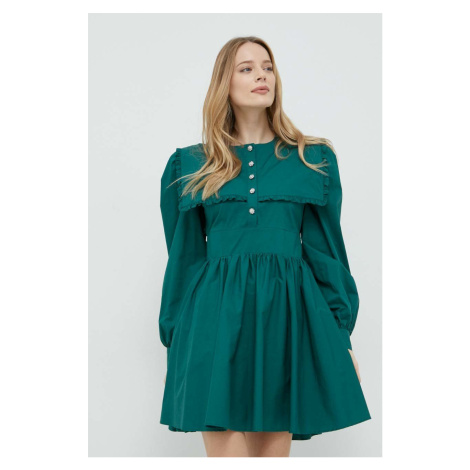 Bavlnené šaty Custommade zelená farba, mini, áčkový strih