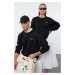 Trendyol Black Unisex Oversize/Wide Cut Slogan Crew Neck Sweatshirt