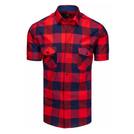 Pánska kockovaná košeľa s krátkym rukávom v modro-červenej farbe DStreet
