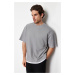 Trendyol Gray Oversize Textured 100% Cotton T-Shirt with Piece Detail