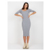 Grey ribbed basic midi dress with 3/4 sleeves