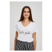 Women's T-shirt with V-neck and MOODO inscription - white