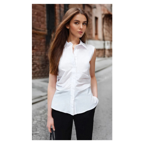 Trendyol Ecru Pleated Fitted Woven Shirt