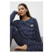 Trendyol Navy Blue Striped Rainbow Printed Viscose Knitted Pajama Set