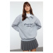 Trendyol Gray Melange Shirt Collar Embroidered Regular Fit Thick Inside Fleece Knitted Sweatshir