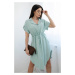 Viscose dress with a tie at the waist dark mint