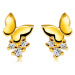 Briliantové náušnice zo žltého zlata 585 - plný zrkadlovo lesklý motýľ, okrúhle číre diamanty, p