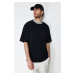 Trendyol Black Oversize/Wide Cut Collar Detailed Labeled 100% T-Shirt