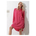 Trend Alaçatı Stili Women's Fuchsia Shirt Collar Half Pop Long Woven Tunic