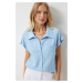 Happiness İstanbul Women's Sky Blue Comfortable Knitted Shirt with Pockets