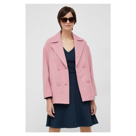 Kabát s prímesou vlny Sisley Ružová farba, prechodný, dvojradový