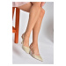 Fox Shoes P820060904 Beige Satin Fabric Stone Detailed Heeled Evening Shoes P82006090