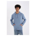 DEFACTO Blue Pocket Regular Fit Hooded Soft Furry Basic Plain Sweatshirt