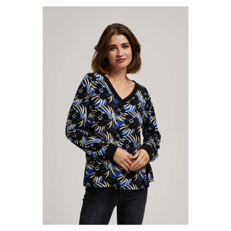 Marisse Patterned V-Neck Blouse, Black