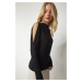Happiness İstanbul Women's Black Stand-Up Collar Open-Shoulder Knitwear Blouse