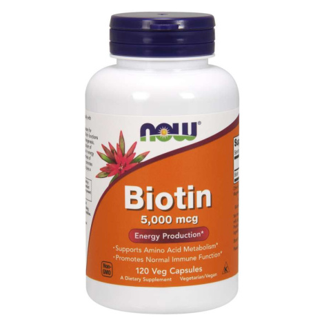 NOW® Foods NOW Biotin, 5000 ug, 120 rastlinných kapsúl