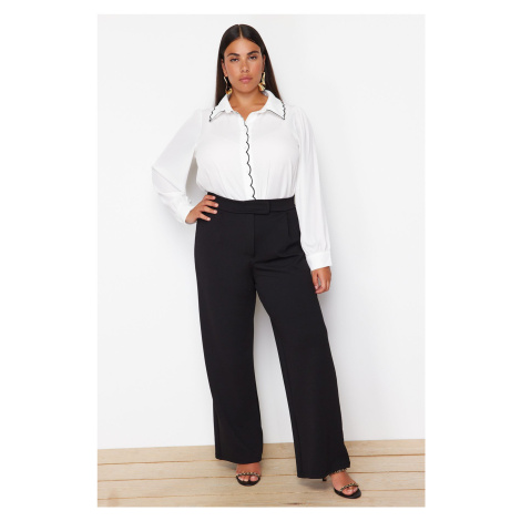 Trendyol Curve Black Velcro Belt Pleated Wide Leg Knitted Plus Size Trousers